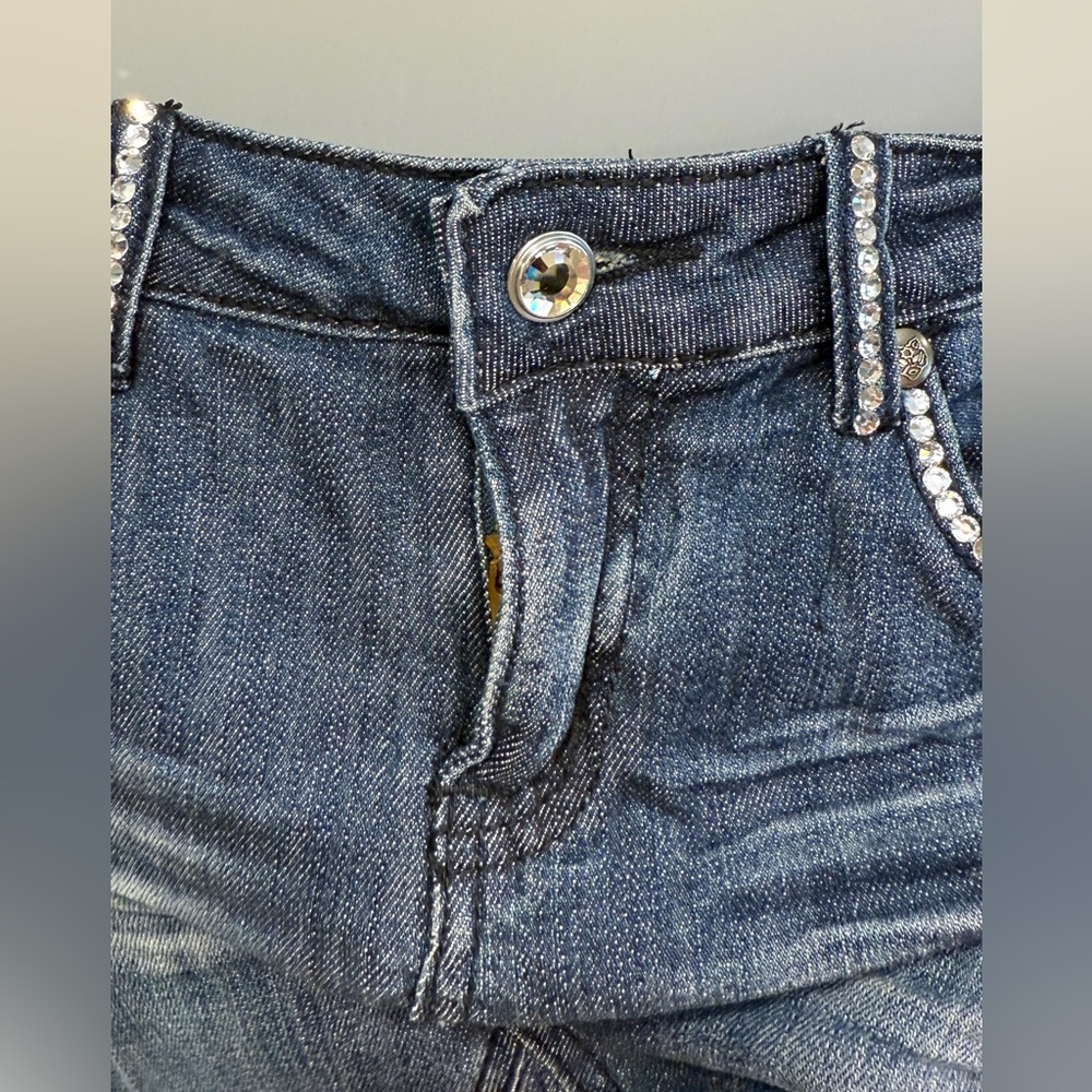 A7 Rhinestone Bling Denim Mini Skirt M Destroyed Ripped 7 For All Mankind - Picture 7 of 14